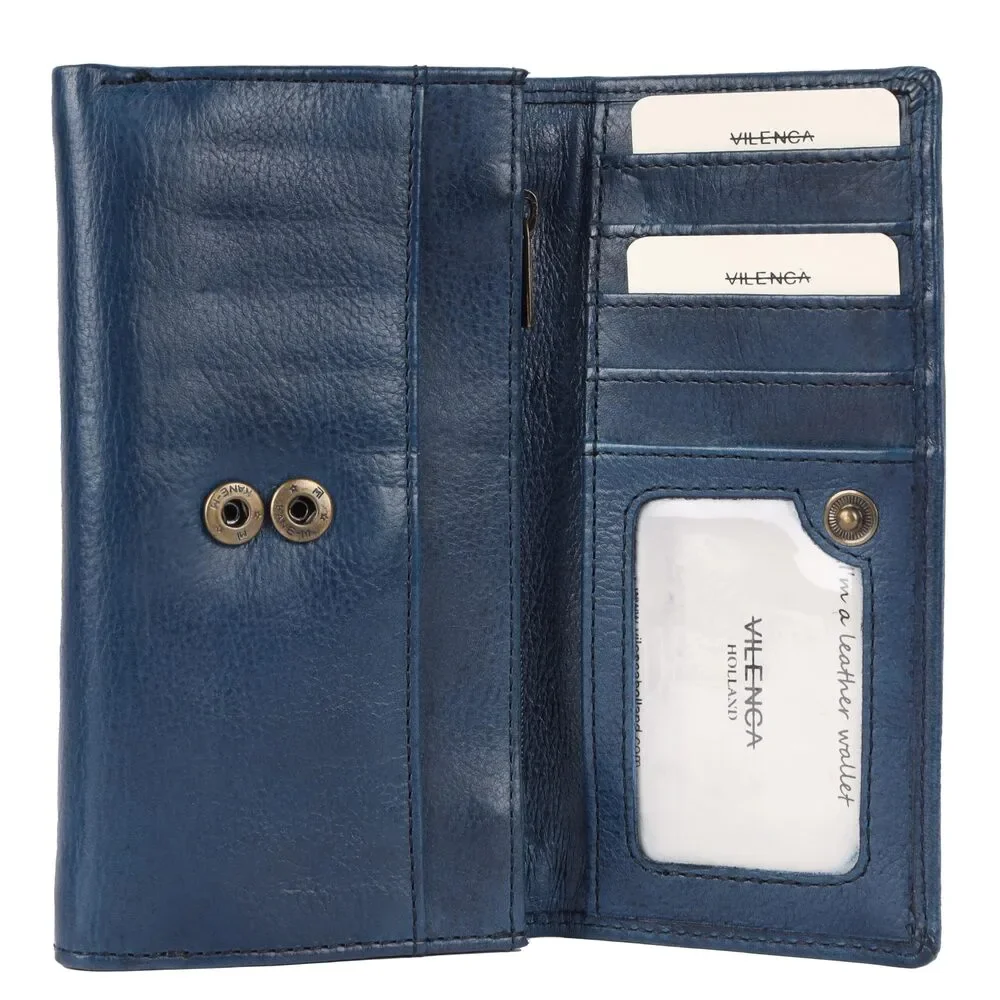 Leather Fold-Over Wallet with Stud Detail - Blue